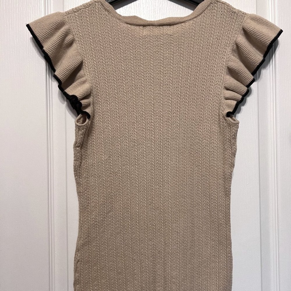 Ally Mae Tan & Black Trim Flutter Short Sleeve Sweater-Size Large-Women's-Casual - Picture 7 of 14